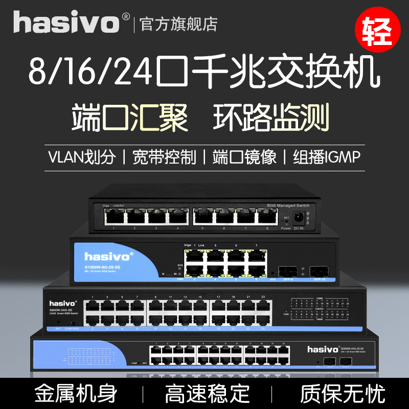 hasivo8 16 24-port Gigabit WEB management VLAN division full gigabit switch port mirror light network tube