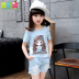 Cô gái mùa hè ăn mặc 2020 mới Trendy trẻ em Denim thời trang Set ngắn Sleeves Big Kids Thời trang hai mảnh 