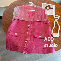 French retro rose red fragrance vessel woman 2023 Spring temperament of high - sense sleeveless shoulder coat
