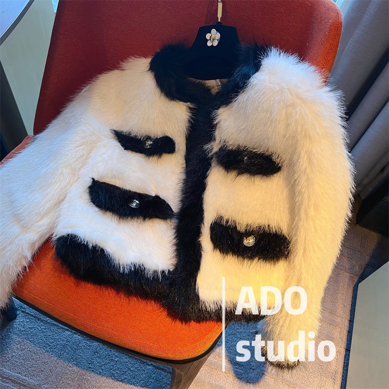 Collision Color Fur Coat Woman Imitation 2022 Spring Dress New Fox Hairy Net Red Temperament Famous Hime Fur Short blouses