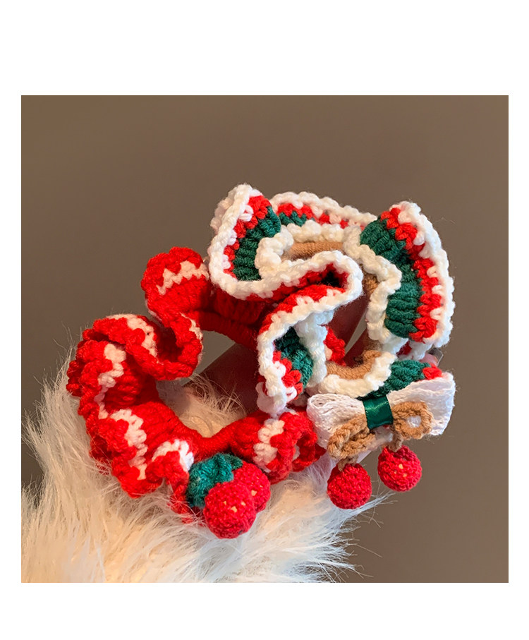 食颜派 圣诞颂歌~红色樱桃针织毛线大肠发圈 1个装【手工钩织的圣诞甜妹密码】
