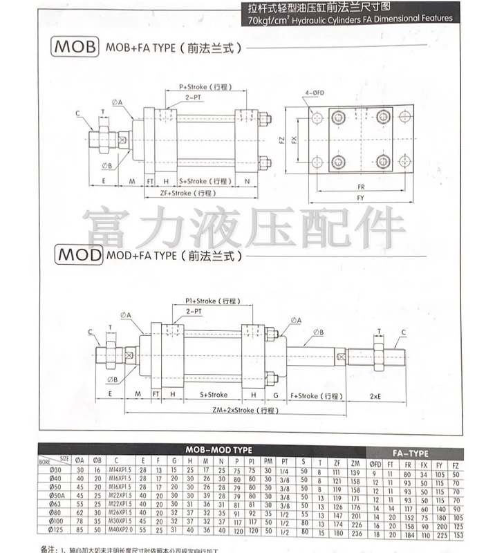 Xi lanh khuôn nhẹ MOB xi lanh thủy lực hai chiều MOB30/40/50*50 100 150 200 250 300