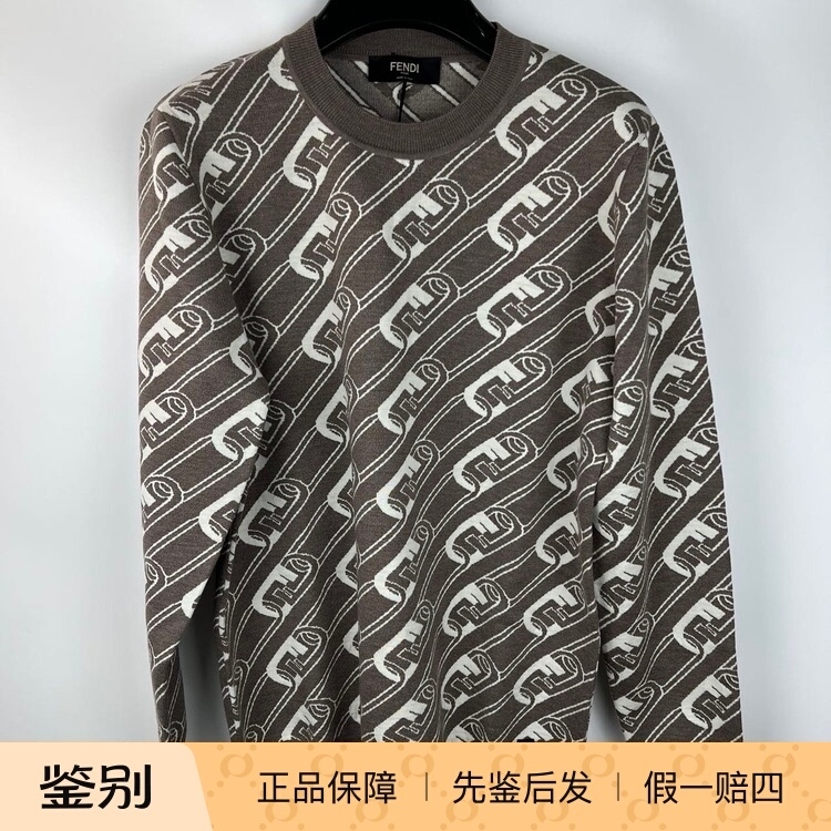 In-Stock in China: Fendi New Model Light Camel Color Monogram Full Logo Round Neck Long-Sleeve Sweater In-Stock in China: Fendi New Model Light Camel Color Monogram Full Logo Round Neck Long-Sleeve Sweater