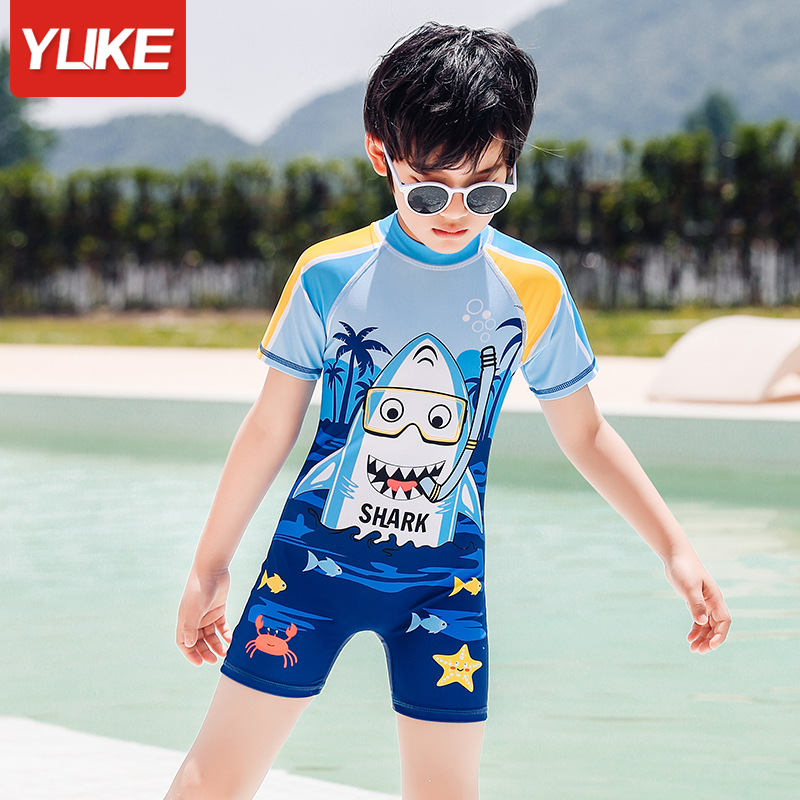 Children's swimsuit boys middle and large children's one-piece swimsuit summer 2021 new children's baby sunscreen swimsuit set