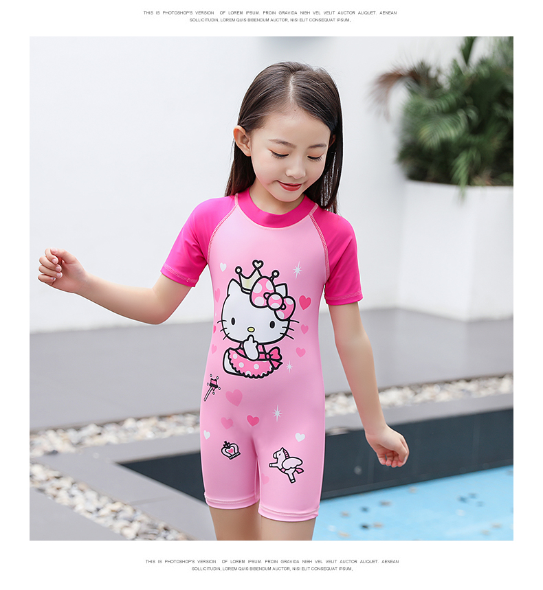 Hellokitty cô gái áo tắm cô gái võ sĩ liền kề áo tắm trẻ em nhỏ trẻ em lớn tay áo ngắn chống nắng đồ bơi bộ đồ nàng tiên cá cho bé
