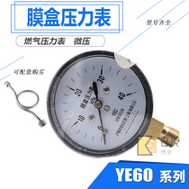 YE60 0-100KPA membrane pressure gauge Low pressure gauge Membrane box pressure gauge Gas meter KPA micro pressure gauge
