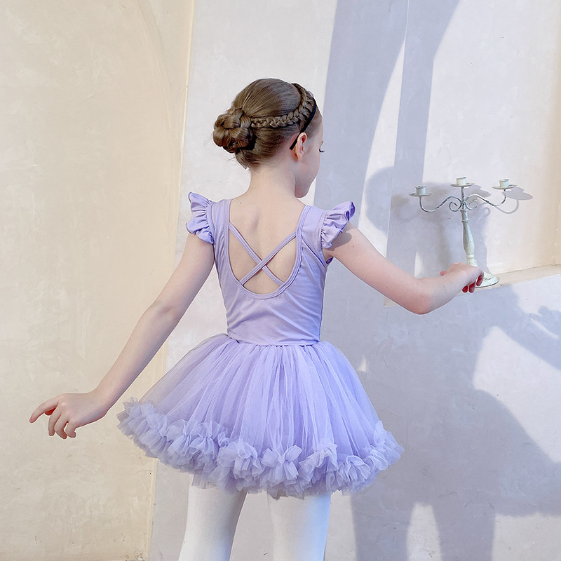 Children Dance Clothes Summer Girls Practice Flight Sleeve Test Chinese Dance Toddler Ballet Dresses Purple Two Sets