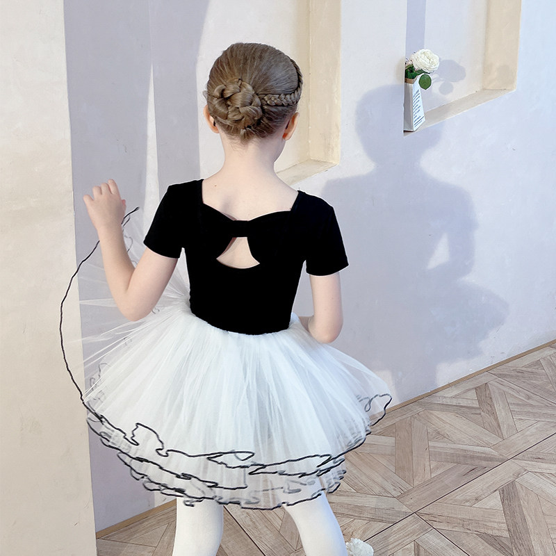 Children Dance Dress Summer Short Sleeves Black Girl Ballet Dresses Dress Toddlers Practice China Dance Dresses