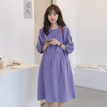 Hong Kong Island Diary~Korean simple breastfeeding skirt Maternity summer loose cotton dress over the knee long skirt trend