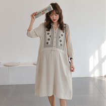 Sweet embroidery maternity spring and summer dress mid-sleeves trendy mom mid-length dress
