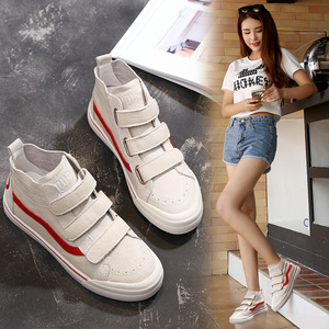 Mùa xuân mới của Hàn Quốc phiên bản của hoang dã Velcro cao-top sneakers của phụ nữ giày da trắng phẳng-đáy Gaobang giày sinh viên