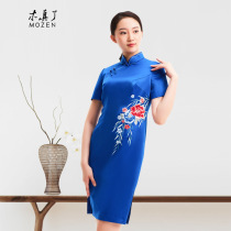 Mu Zhen improved Cheongsam skirt original design everyday slim slim vintage dress embroidered skirt 126