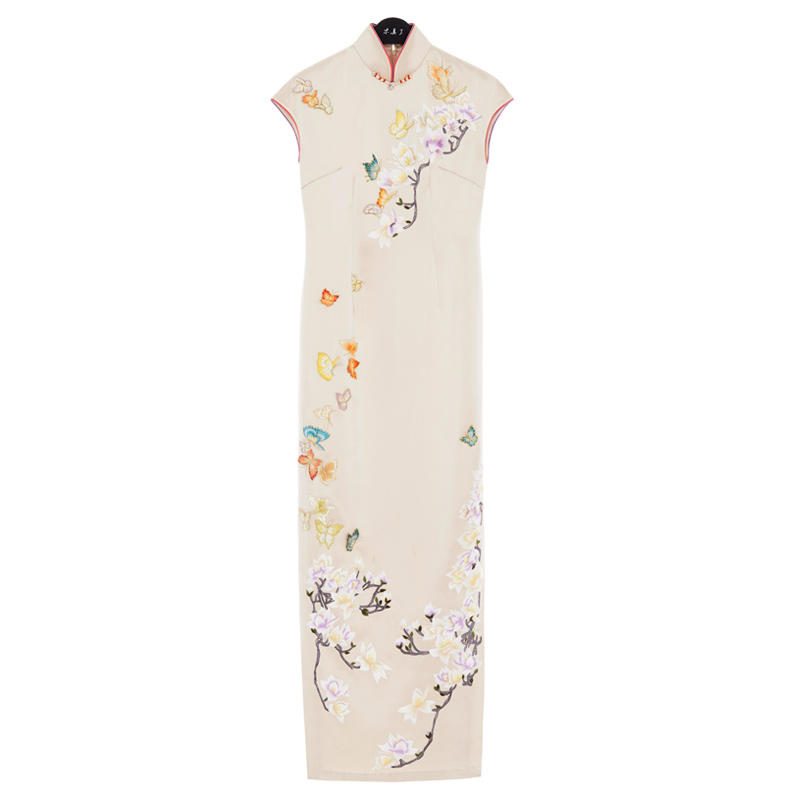 Mujian Women's Custom Cheongsam S three -dimensional Embroidery Long Golden Dress Wedding Banquet Host Clothing 0820 Mujian Women's Custom Cheongsam S three -dimensional Embroidery Long Golden Dress Wedding Banquet Host Clothing 0820