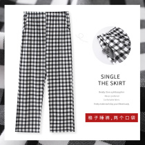 New Frontier Cotton Sleeping Pants Women Summer Pure Cotton Thin Trousers Black Plaid Casual Extractable Loose Single Piece Home Pants