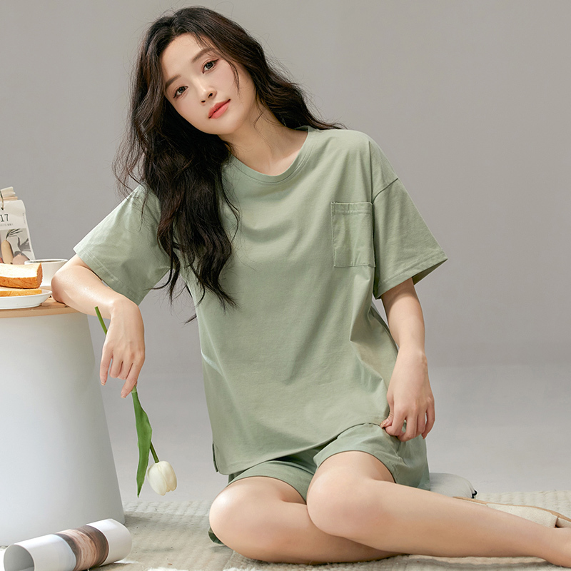 2026 New Women's Summer Pajamas, Pure Cotton, Short-Sleeved, Thin, Round Neck, Casual, Loose, Can Be Worn Outside, All-Cotton Loungewear