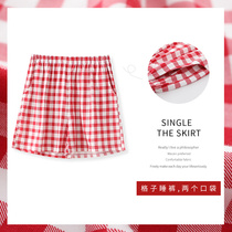 Plaid sleeping pants female summer shorts pure cotton day system loose large size 200 catty full cotton casual available for single home pants