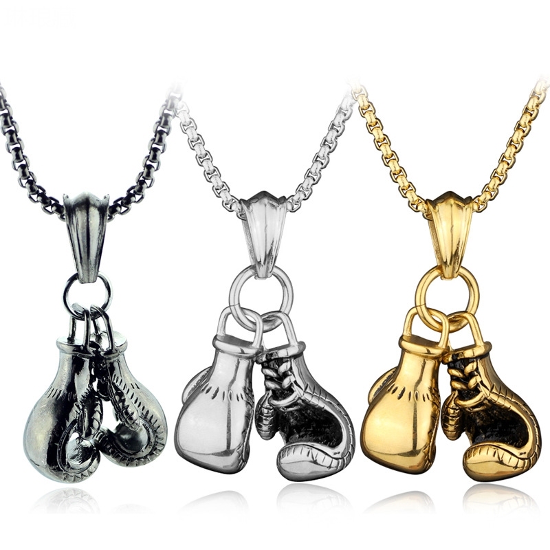 2023 New Titanium Steel Pendant Necklace Personalized Men's Boxing Gloves Fitness Sports Accessories Boxing Gloves