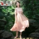 Gió tre cứng đầu 2019 hè mới của phụ nữ nghệ thuật retro cổ điển thêu vòng cổ ngắn tay dài đầm voan - Sản phẩm HOT đồ nữ