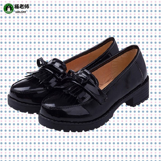 Cat teacher anime cosplay black small leather shoes two-dimensional female high school students JK uniform boots high heels