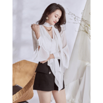 AS original and elegant) ribbon design sense niche V-collar white shirt female summer 2021 new autumn womens shirt