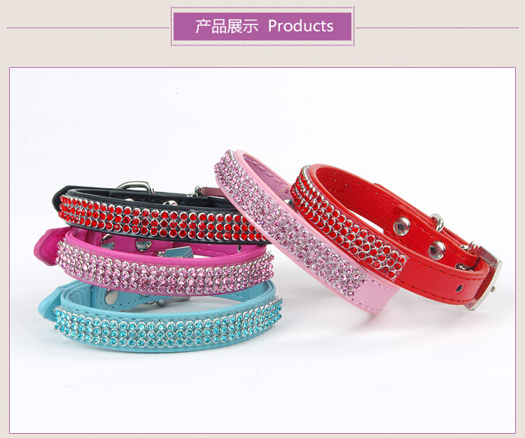 Pet PU da dễ thương rhinestone kim cương màu con chó cổ áo chó con vòng cổ mèo cổ vật nuôi cần thiết hàng ngày dụng cụ ăn uống cho chó	