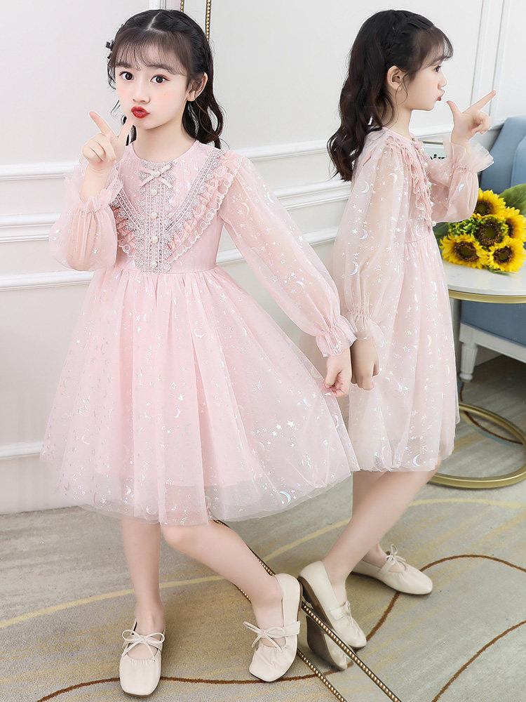 Girls Spring and Autumn Super Yellow Dress 2023 new girl's fashionable Korean Edition of the long sleeve princess dress