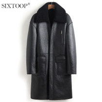 Winter new mens sheep fur leather clothing mens long double-sided leather fur coat coat tide