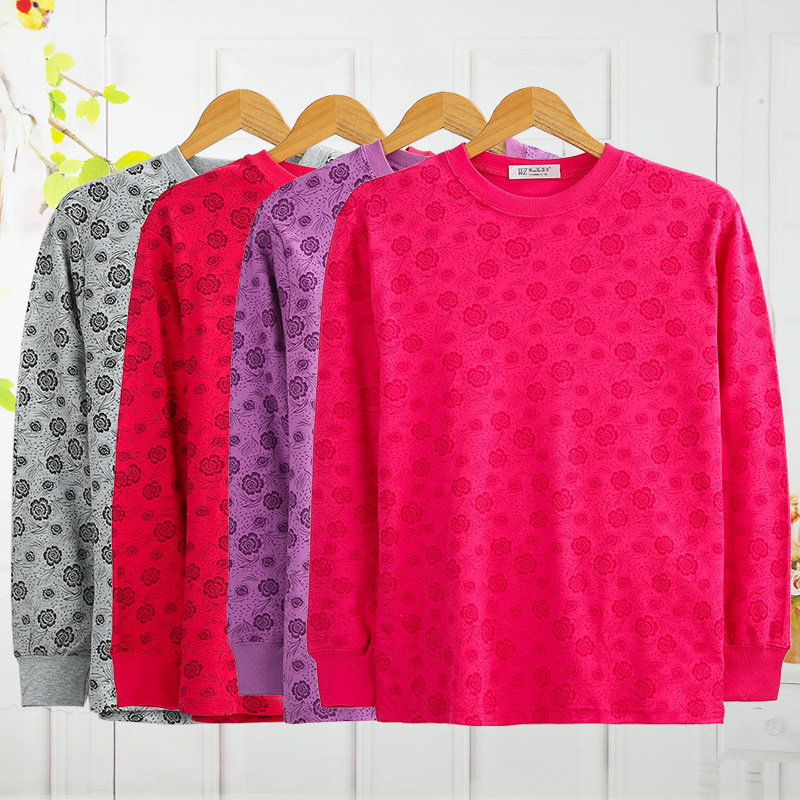 Middle-aged and elderly women's pure cotton thick single layer of autumn clothes women's all-cotton elderly loose sanitary clothes old lady lingerie cotton sweater