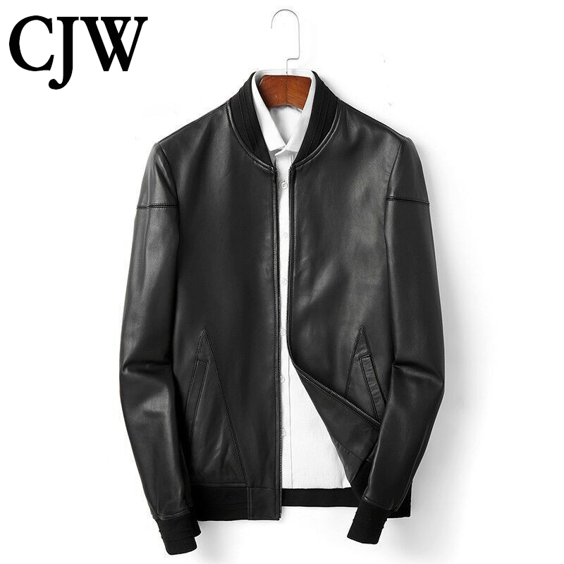 Haining Genuine Leather Jacket Men's Korean Style Trendy Baseball Collar Flying Locomotive Men's Leather Jacket Spring and Autumn Slim Jacket