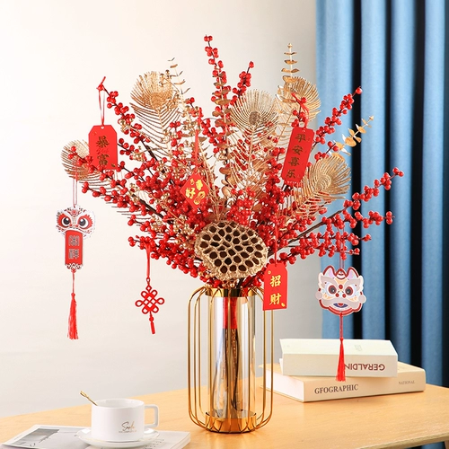 2023 Новогоднее моделирование Цветочные украшения Новогодние цветочные композиции Новый китайский стиль Фрукты удачи Фрукты падуба Новогодний букет