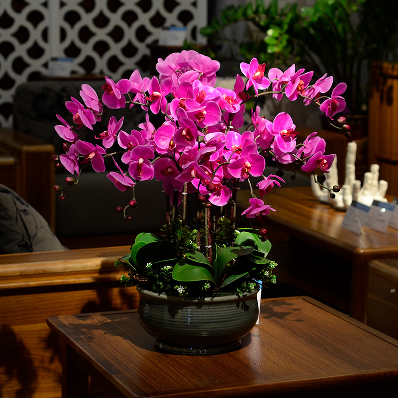 High-end PU phalaenopsis simulation flower floral suit hall Hotel lobby decoration living room fake flower pot planting decorative flowers