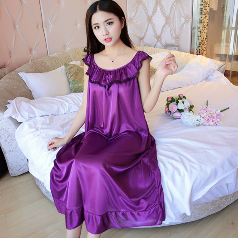 Buy Silk sleeping dress women summer sexy ice silk pajamas ladies loose ...