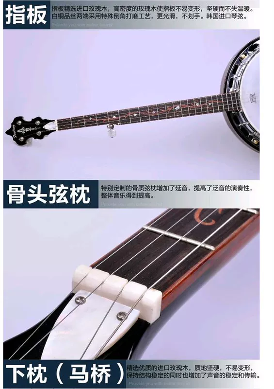 Banjo cảm thấy thương hiệu tùy chỉnh 5 dây đàn piano phát hiện banjo thủ công nhạc cụ phương Tây trực tiếp