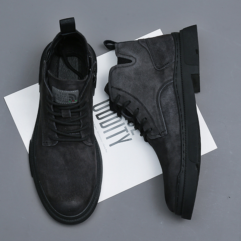 Martin Boots Men's British Style High-Top Men's Shoes Spring and Autumn Retro Mid-Top Desert Work Boots Casual Genuine Leather Boots