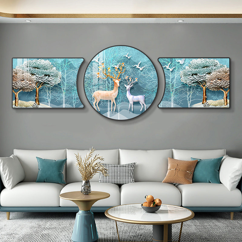 Fulu Shuangzhi Living Room Decorative Painting Nordic Light Luxury Sofa Backwall Hanging Painting High-grade Atmospheric Mural 2021 New