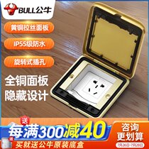 Bull ground socket All copper waterproof 5-hole clamshell square five-hole ground floor socket ground plug household