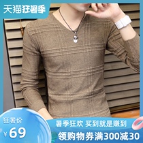 2020 new mens autumn and winter V-neck sweater personality Korean version slim-fit base sweater trend warm line clothing