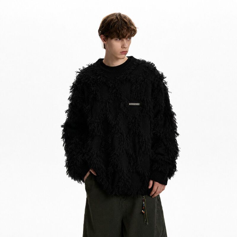 Hong Kong Style Trendy Brand Ins Unisex Autumn and Winter Large Size Tassel Round Neck Loose Versatile Warm Knit Sweater for Plus-Size Individuals Hong Kong Style Trendy Brand Ins Unisex Autumn and Winter Large Size Tassel Round Neck Loose Versatile Warm Knit Sweater for Plus-Size Individuals