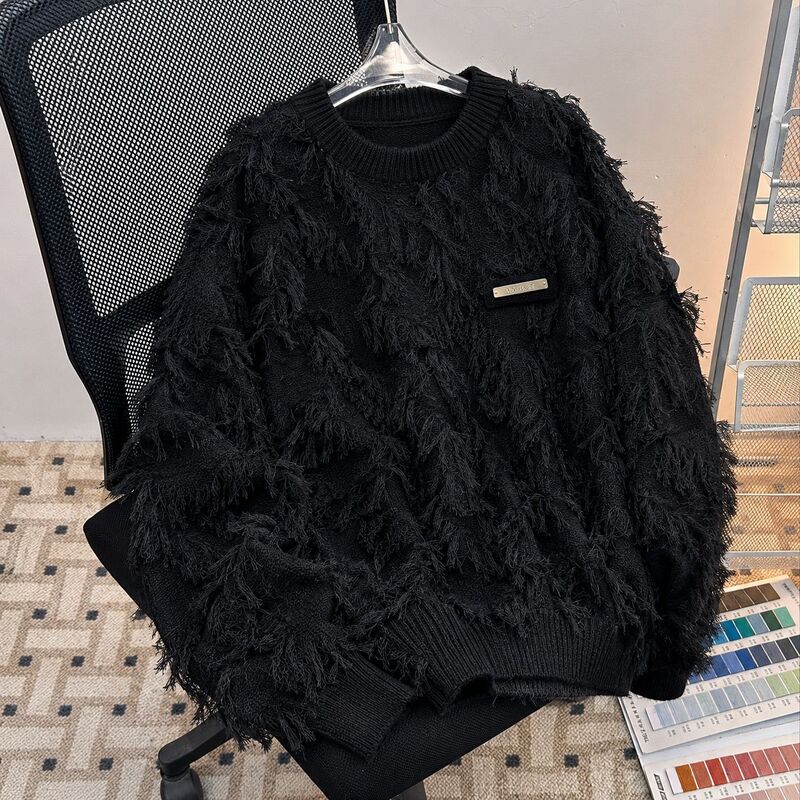 Hong Kong Style Loose Tassel Sweater for Plus-Size Men, Autumn and Winter Trendy Versatile Lazy Knit Sweater, Large Size Sweater, Knitwear Hong Kong Style Loose Tassel Sweater for Plus-Size Men, Autumn and Winter Trendy Versatile Lazy Knit Sweater, Large Size Sweater, Knitwear