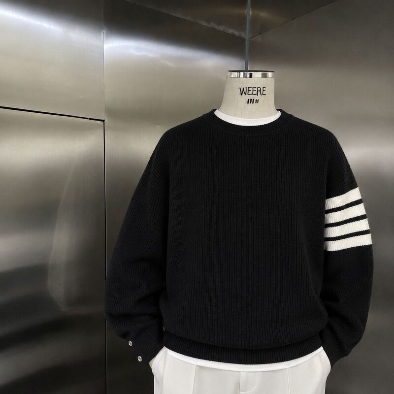 2026 Autumn/Winter New Large Size Sweater for Men, Loose and Stylish Knitted Sweater, Hong Kong Style Striped Sweater for Big and Tall Men 2026 Autumn/Winter New Large Size Sweater for Men, Loose and Stylish Knitted Sweater, Hong Kong Style Striped Sweater for Big and Tall Men