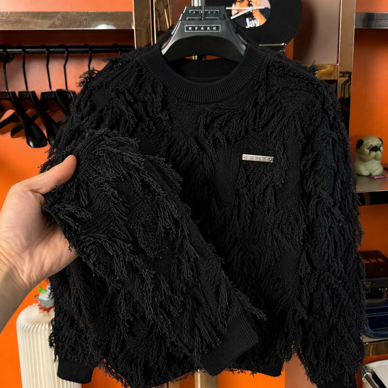 Autumn and Winter Plus-Size Versatile Sweater for Men, Round Neck, Loose Fit, Trendy Brand with Tassels, Casual Knitwear Autumn and Winter Plus-Size Versatile Sweater for Men, Round Neck, Loose Fit, Trendy Brand with Tassels, Casual Knitwear