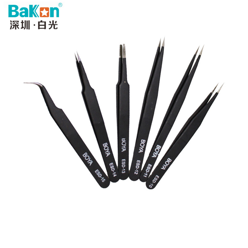 EDS Antistatic Tweezers Stainless Steel Tweezers Pointed Tweezers Elbow Tweezers Round Head Repair Tweezers Plastic Tweezers