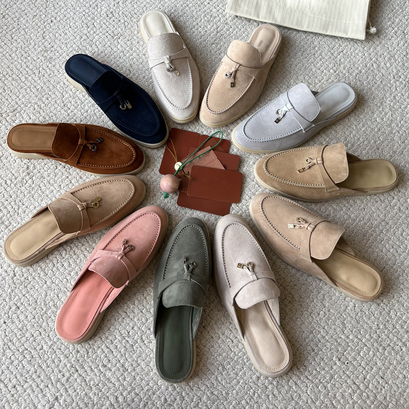 Men's Genuine Leather Tassel Loafers Slip-On Lazy Shoes Old Money Style Flat Casual Shoes Women's Mules Half Slippers