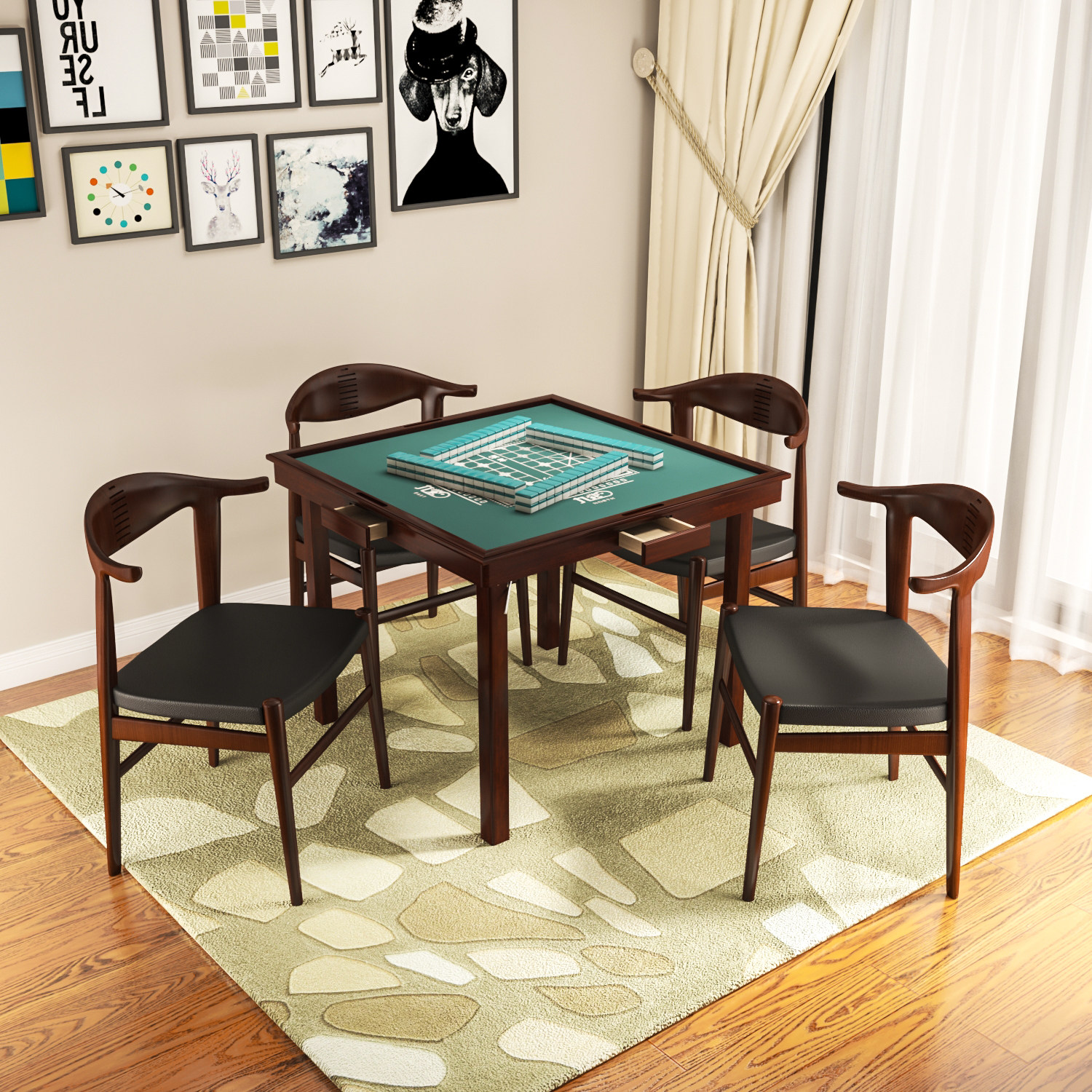 Mahjong table hand-rubbed mahjong table simple chess table portable manual dual-use chess table solid wood folding household