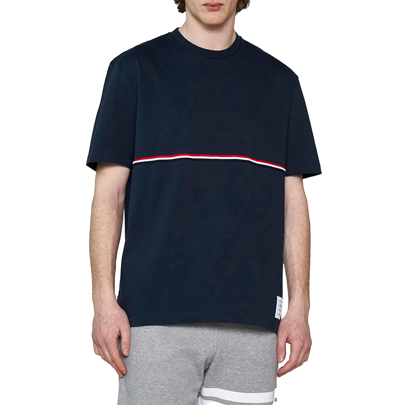Thom Browne Thom Browne Men's Blue Red Blue and White Striped Crew Neck T-Shirt Mjs221-J0058 Thom Browne Thom Browne Men's Blue Red Blue and White Striped Crew Neck T-Shirt Mjs221-J0058