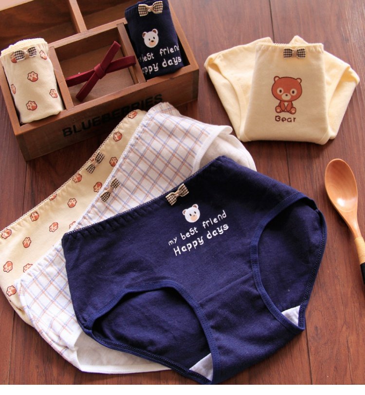 Đồ lót tam giác cotton Nhật Bản bán buôn Quần eo thấp cotton nữ đồ lót nữ hoạt hình gấu dễ thương đồ lót phụ nữ quần lót ren