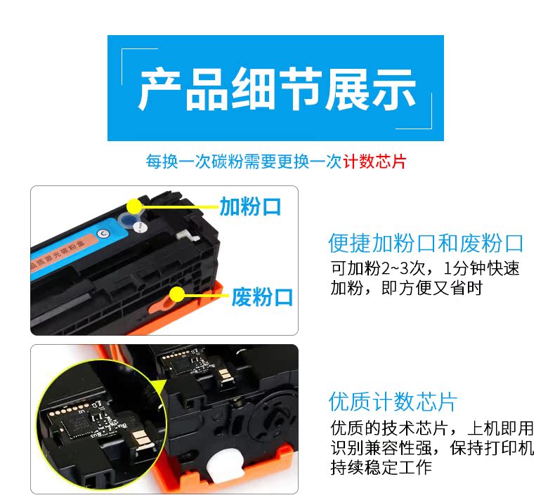 Zhongcheng dễ dàng thêm bột cho hộp mực HP CF410A HP M377DW M452DW M452DN M452NW M477FDW FNW - Hộp mực