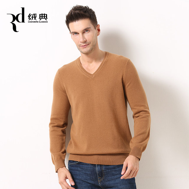 Cashmere ຄໍ V-neck cashmere sweater ຫນາຂອງຜູ້ຊາຍດູໃບໄມ້ລົ່ນແລະລະດູຫນາວໃຫມ່ 100 ອັນບໍລິສຸດ cashmere knitted bottoming ເສື້ອທຸລະກິດ sweater