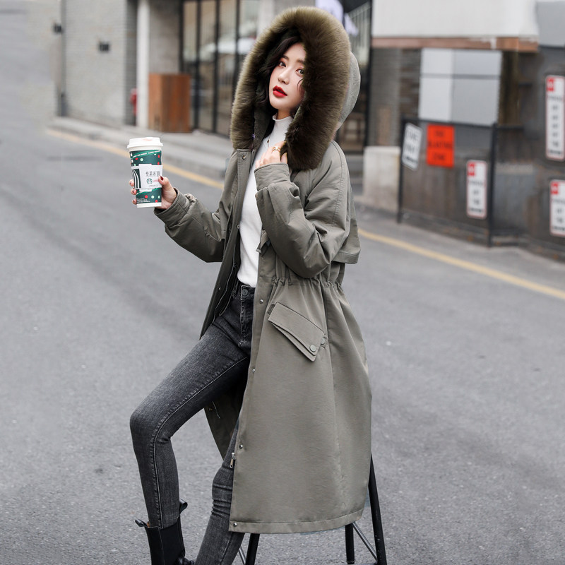 Tooling pie overcomes women's winter mid-length waist waist 2021 new hot style plus velvet thick padded padded jacket over the knee padded jacket