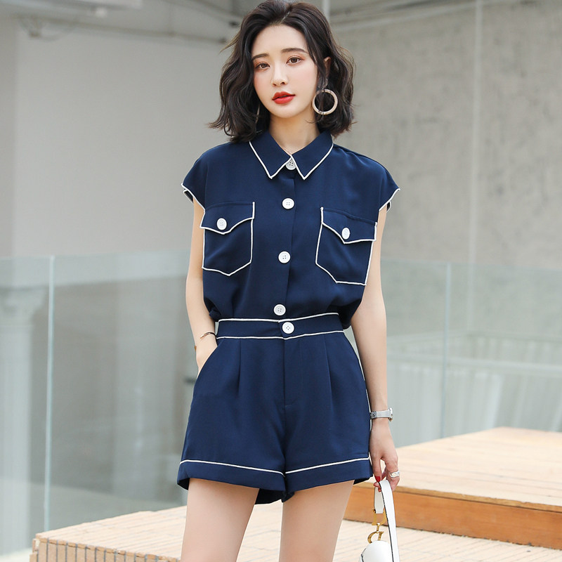 Chiffon Two-piece Fashion Shirt Shorts Suit Female Summer Thin Section 2022 New Western Style Royal Sister Temperament Goddess Fan